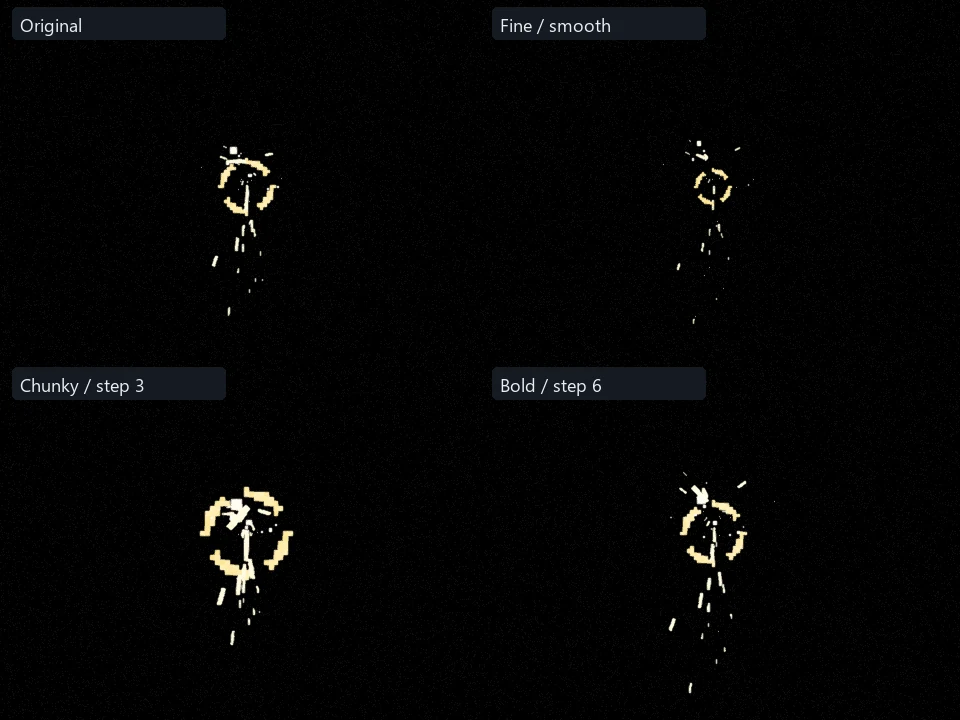 Fresh Unreal capture of Metal Spark with the four shipped demo parameter presets.